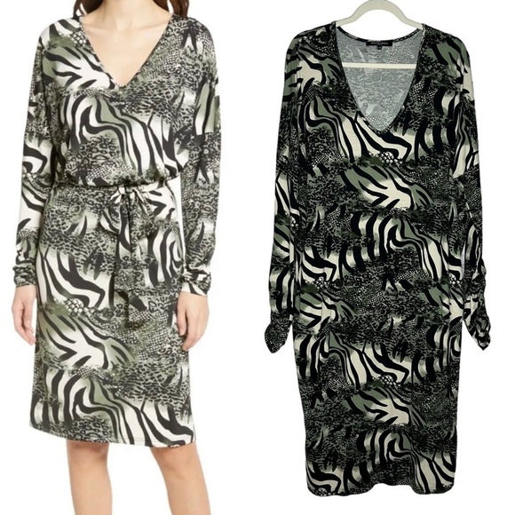 Isle Jacobsen Dresses & Skirts - Isle Jacobsen Abstract Animal Print Long Sleeve Jersey Knit Lagenlook Midi Dress